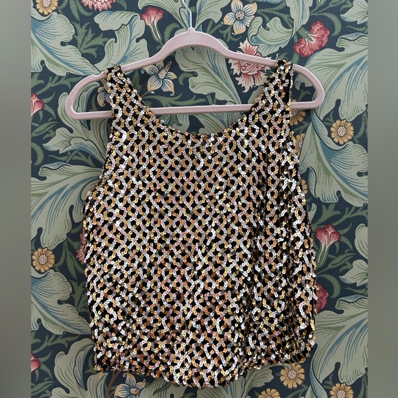 Vintage 70s disco Barbara katz gold and silver sequin on a sheer black tank top - Picture 4 of 5